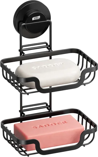 Miniatura 11 de TAILI - Jabonera con ventosa para jabón, porta-champú de barra para pared de ducha, bandeja de ahorro de jabón con drenaje para baño, soporte