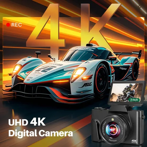 Miniatura 2 de Cámara digital 4K para fotografía, enfoque automático de zoom 16X 64MP WiFi Cámara compacta de viaje, cámara de vlogging para YouTube, pantalla