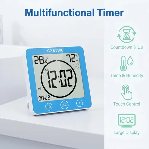 Miniatura 2 de Reloj de ducha digital, reloj temporizador de baño, resistente al agua para rociar agua, alarma de cuenta regresiva, temporizador de pantalla