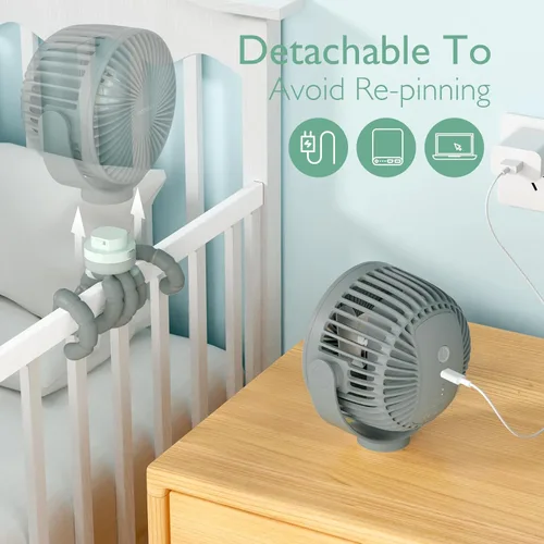 Miniatura 6 de Momcozy Ventilador portátil para cochecito de 8000 mAh, batería de 27 horas de duración desmontable de 4 velocidades de rotación de 360° con 2
