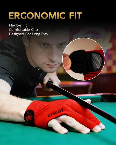 Miniatura 8 de CRICAL Guante de billar profesional para piscina, diseño de 3 dedos con licra gruesa y agarre antideslizante para hombres y mujeres, accesorios