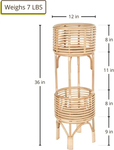 Miniatura 3 de KOUBOO Soporte para plantas de ratán de dos niveles, maceta natural, grande, marrón
