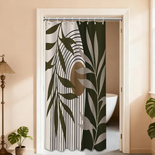 Miniatura 14 de Cortina de ducha bohemia en negro y gris, cortinas de ducha modernas de mediados de siglo negro y gris para baño, juego de tela impermeable