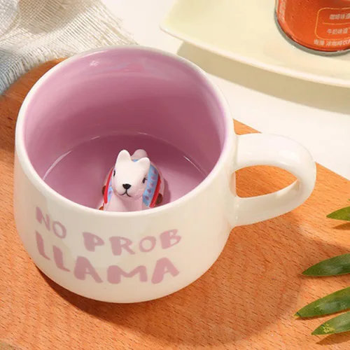 Miniatura 3 de Arawat Bonita taza de café de alpaca con interior de alpacas divertido estampado de alpaca, tazas de café de 11.8 fl oz con cuchara, tazas de té
