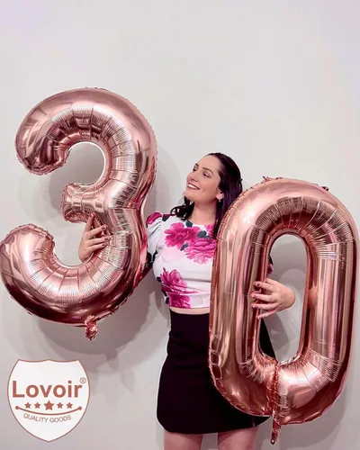 Miniatura 7 de Lovoir Globo de oro rosa de 40 pulgadas con número de 30 dígitos gigantes de papel de aluminio de Mylar para helio de 30 años, decoraciones de oro