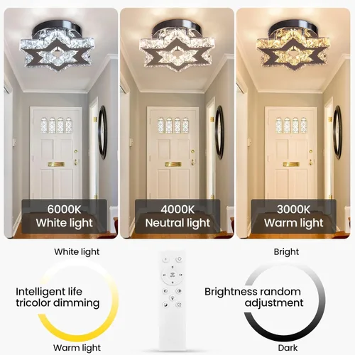 Miniatura 2 de Mini Lámpara de Araña LED de Cristal - Lámpara de Techo Empotrada Regulable Moderna con Control Remoto - Pequeña Lámpara de Araña de Estrella