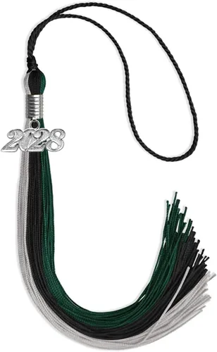 Miniatura 121 de Endea Graduation Borla de triple color con gota de fecha plateada (negro/dorado/granate, 2020)
