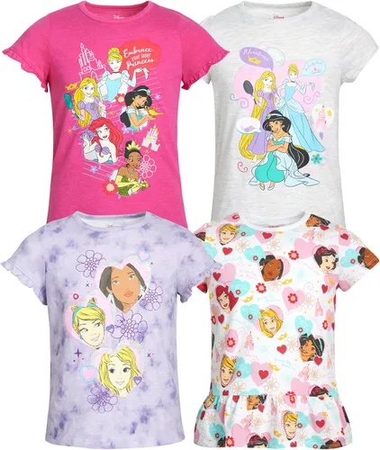 Disney Camisetas para niñas Frozen Princess paquete de 4 camisetas gráficas de manga corta (talla 2T-7)