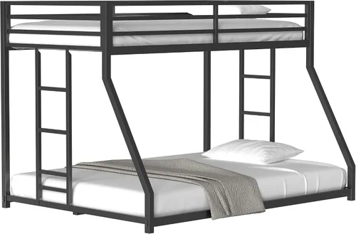 Miniatura 9 de GNIXUU Litera de metal individual sobre matrimonial, litera resistente con barandilla de seguridad y escaleras, marcos de cama matrimonial