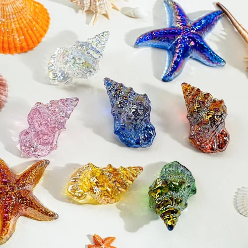 Miniatura 7 de H&D HYALINE & DORA Juego de 6 figuras de caracolas de cristal soplado, figuras coleccionables de animales marinos en miniatura, pequeñas estatuas