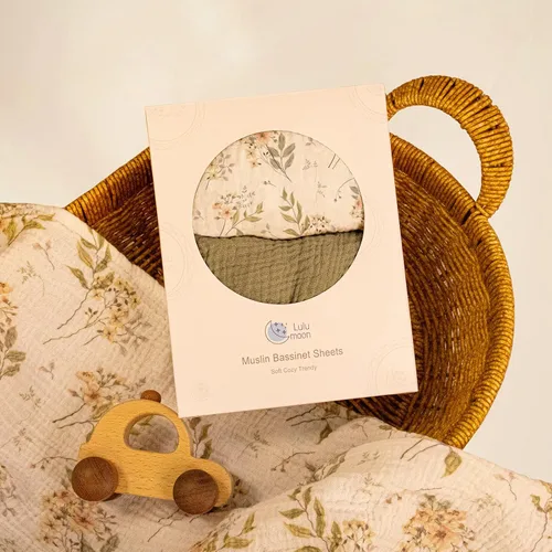 Miniatura 60 de lulumoon Sábanas de muselina para moisés para bebé: sábanas ajustables suaves para moisés de cabecera para niños y niñas Oliva y Crema