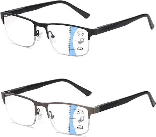 Miniatura 8 de Missfive Paquete de 2 lentes de lectura bifocales para hombre, bloqueo de luz azul, lectores casi de doble uso, bisagras de resorte duraderas