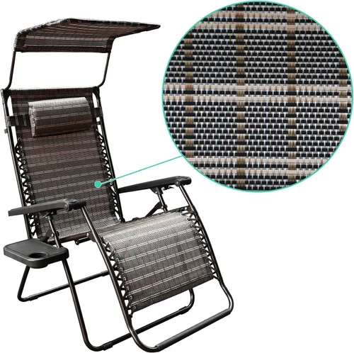 Miniatura 4 de Jeco Silla de gravedad cero de gran tamaño con sombrilla y bandeja para bebidas, color negro y marrón