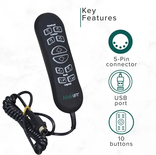 Miniatura 5 de AlveyTech Control remoto de repuesto de 10 botones y 5 pines para silla elevadora Pride VivaLift (versión estándar y temprana Viva Lift 2)
