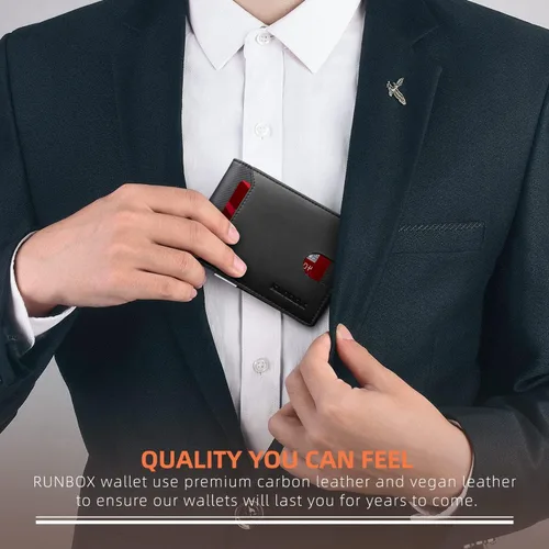 Miniatura 146 de RUNBOX - Carteras delgadas para hombre, cartera de piel con pinza para el dinero, cartera de bolsillo frontal con bloqueo RFID, tarjetero