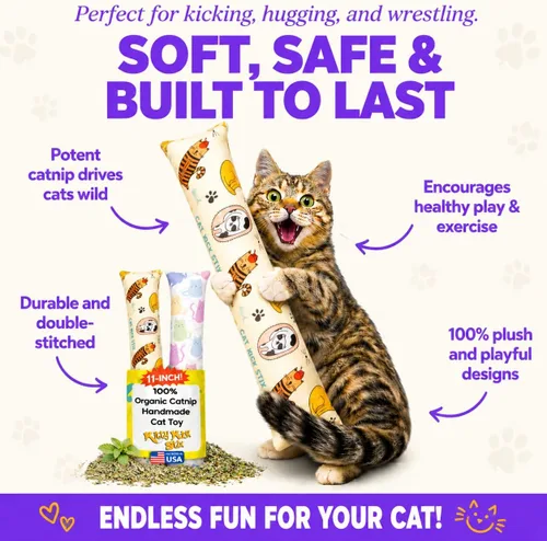 Miniatura 7 de Kitty Kick Stix Juego de 2 (11 pulgadas) – Juguete duradero para gatos – Pateador de hierba gatera para gatos y gatitos – Juguetes interactivos