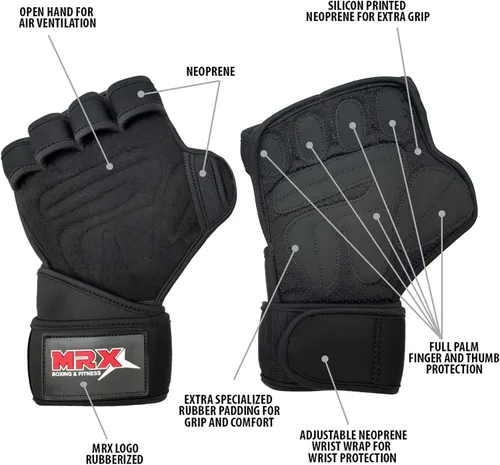 Miniatura 6 de MRX BOXING & FITNESS Guantes de entrenamiento para hombres y mujeres, guantes de levantamiento de pesas ventilados con muñequeras, protección