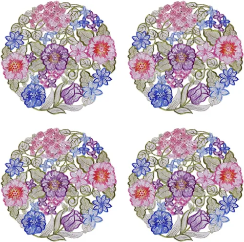 Juego de 4 manteles individuales de primavera y Pascua, bordado con flores florales para decoración del hogar, cocina, comedor, mesa (mantel