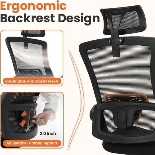 Miniatura 3 de NEO CHAIR Silla de escritorio de oficina para computadora de juegos, respaldo alto, asiento cómodo de malla con reposacabezas ergonómico ajustable