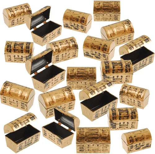 ArtCreativity Mini cofres del tesoro pirata, juego de 24, cofres de plástico de 1.5 pulgadas con un acabado dorado, suministros geniales de fiesta