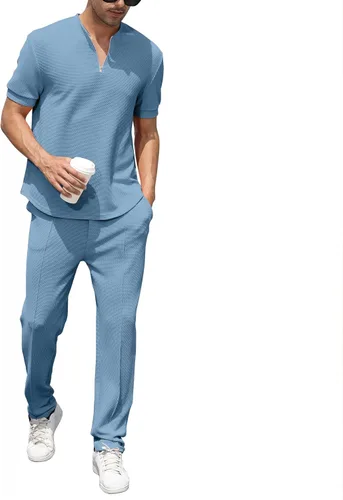 Miniatura 29 de FZNHQL Conjunto deportivo de moda para hombre, 2 piezas, casual, atlético, para correr, manga corta/larga, conjunto para hombre