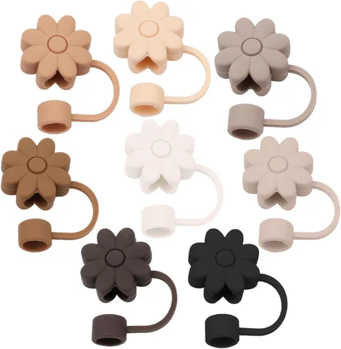 Miniatura 20 de 6 fundas de silicona para popotes Stanley Cups de 30 y 40 onzas, tapas de paja de flores a prueba de polvo, protectores reutilizables para popotes