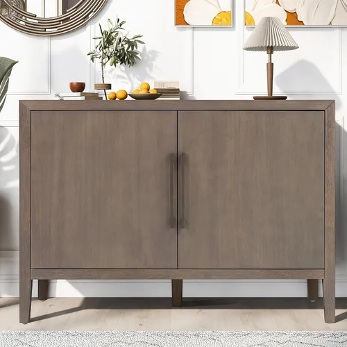 Merax Aparador de buffet de madera rústica moderna con estante de almacenamiento, 2 puertas, cafetería, bar, soporte de TV para dormitorio, sala de