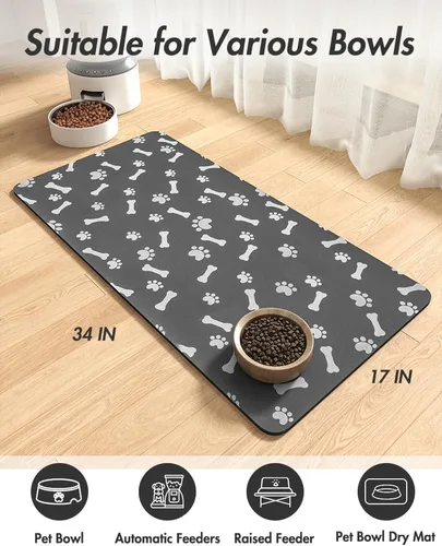 Miniatura 8 de MontVoo Tapete de comida para perros, tapete de alimentación de mascotas para alimentos y agua, dispensador sin manchas, de secado rápido, tapete