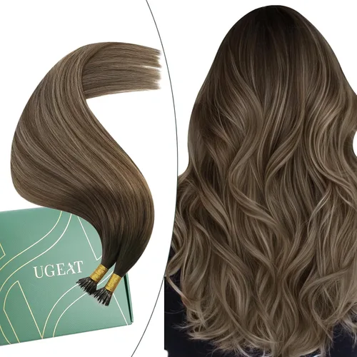Miniatura 70 de Ugeat - Extensiones de cabello humano con microanillo, 14 pulgadas, extensiones de cabello Remy con microcuentas de 1 gm/hebra, 50 gms, extensiones