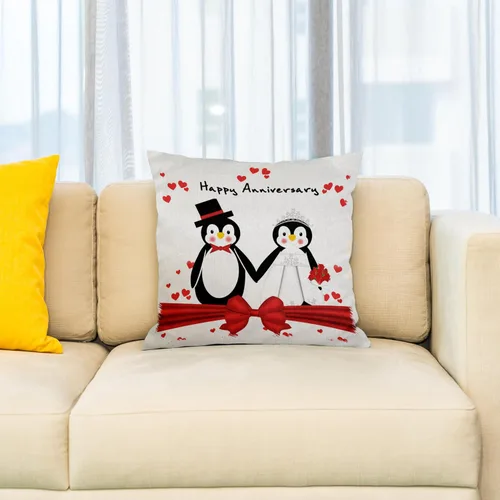 Miniatura 2 de Funda de almohada 3D con diseño de pingüinos y corazones rojos y rosas en 3D, 16 x 16 pulgadas
