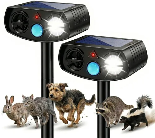 Repelente ultrasónico de animales, sensor de movimiento alimentado por energía solar, disuasorio de animales al aire libre con luz estroboscópica