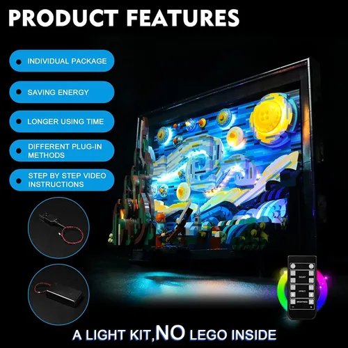 Miniatura 4 de BrickBling Luces LED compatibles con Lego Starry Night, kit de luces compatible con Lego Van Gogh compatible con Lego 21333-versión clásica
