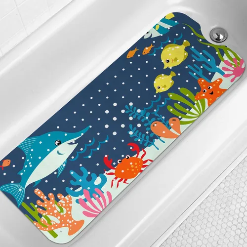 LNOND Alfombra de baño para niños, alfombrilla de baño con diseño de tiburones marinos, alfombrillas de baño antideslizantes para niños con