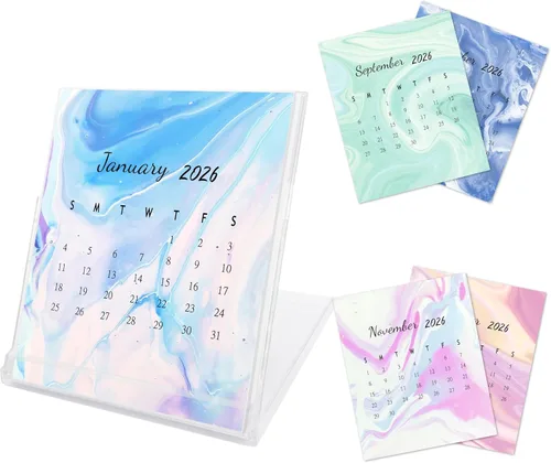 Miniatura 6 de Mini calendario de escritorio 2026-2027, calendario de escritorio de 18 meses divertido estilo CD de acuarela, desde enero de 2026 hasta junio de 18