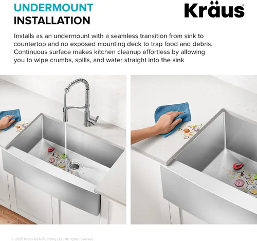 Miniatura 8 de Kraus KHF200-33 Standart PRO - Fregadero de acero inoxidable de 33 pulgadas, delantal de granja, cuenco individual calibre 16