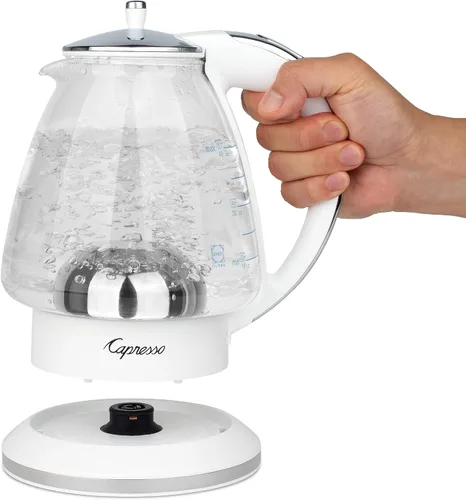 Miniatura 2 de Capresso H2O Tetera de vidrio, 240.02, Blanco y cromo pulido, 48 onzas