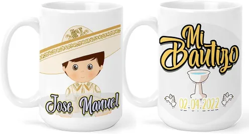 Recuerdos para Bautizo de Nió, Recuerdos de bautizo para Niño, Recuerdos de bautizo juego de 12 tazas de 11oz con 12 tarjetas de agradecimiento y 12