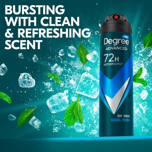 Miniatura 7 de Degree Desodorante antitranspirante para hombre, spray seco Cool Rush, desodorante de 3 unidades para hombres con tecnología MotionSense, 3.8 onzas