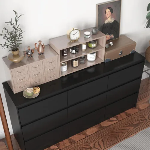 Miniatura 6 de Cómoda de 9 cajones para dormitorio con cajones profundos, cómodas grandes de piso de madera y cajoneras sin manijas, cómodas largas negras modernas