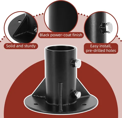Miniatura 3 de 1 soporte de base de postes redondos de 2 pulgadas, brida de base, brida de enlace de cadena, brida de piso de poste sólido pesado para sujetar
