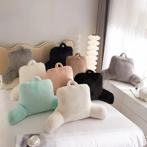 Miniatura 7 de Urban Lifestyle Almohada decorativa y de apoyo para cama de lectura, pelo largo ultra suave, de pelo sintético, reverso a tela de visón, color negro