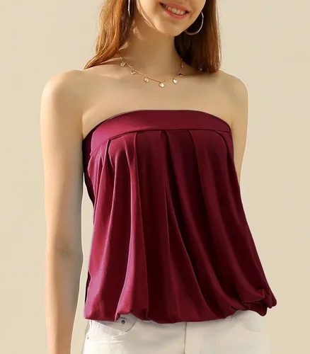Miniatura 5 de DOUBLJU - Top de tubo elástico plisado natural para mujer con banda elástica con talla grande