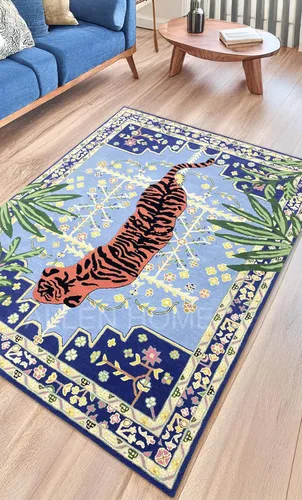 Miniatura 2 de Alfombra de lana con estampado de tigre copetudo a mano, 6 x 9 pies, duradera, 100% lana, para sala de estar, comedor, dormitorio y entrada, Bengal