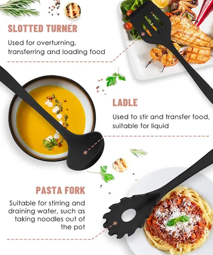 Miniatura 4 de Pranski Juego de utensilios de cocina, 12 piezas, utensilios de cocina de silicona, aptos para lavavajillas, 392 °F, resistente al calor, juego