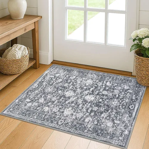 Miniatura 91 de KILOCOCO Alfombra lavable de 2 x 3 para entrada, estampado floral vintage, suave, antideslizante, azul, alfombras de cocina, tapete