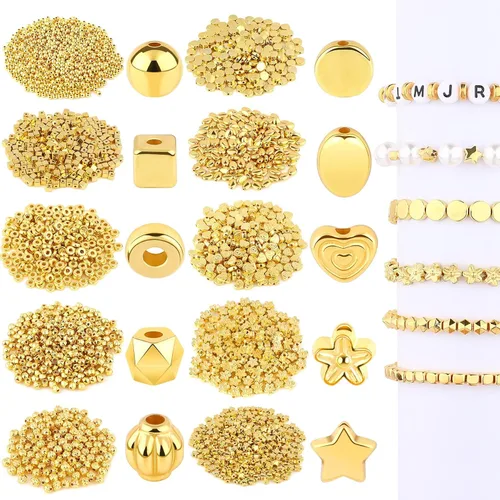 1500 Piezas 10 Estilos Cuentas Espaciadoras Doradas Surtidas para Hacer Joyas Cuentas Sueltas para Pulsera Collar Pendientes Manualidades DIY