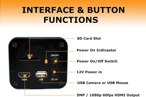 Miniatura 3 de VDT1080H 1080P 60FPS HDMI+WiFi Color CMOS Auto-Focus C-Mount Microscopio Cámara, 5MP Foto-Captura para imágenes independientes y PC, adaptador