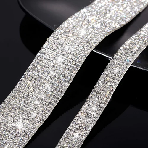 Miniatura 3 de 2 rollos de 6 yardas con diamantes de imitación autoadhesivos de cristal brillante para decoración de bricolaje, cinta de diamante con diamantes