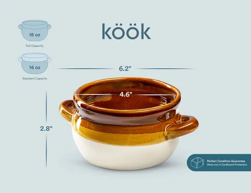 Miniatura 7 de KooK Tazón de Sopa de Cebolla Francesa, Sopa de Cebolla Francesa, Jarra, Tazón Apto para Horno, Cerámica, Asas, Gres, Lavavajillas, Microondas, Apto