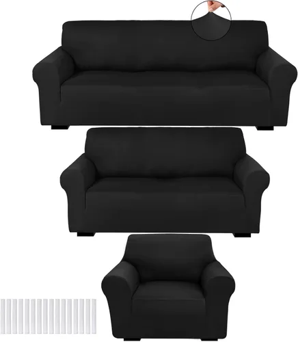 Miniatura 14 de Peryiter Juego de 3 Fundas para Sofá, Cubiertas de Muebles para Sofá, Loveseat, Sillón, Ajuste de Forma Elástico, Sin Arrugas, Protector de Muebles